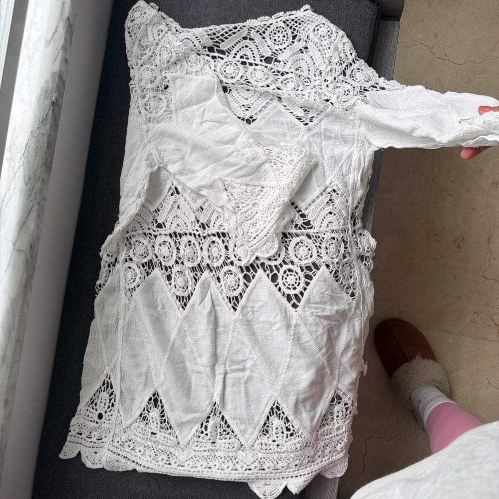 Source Unknown White Crochet Lace Swim Coverup